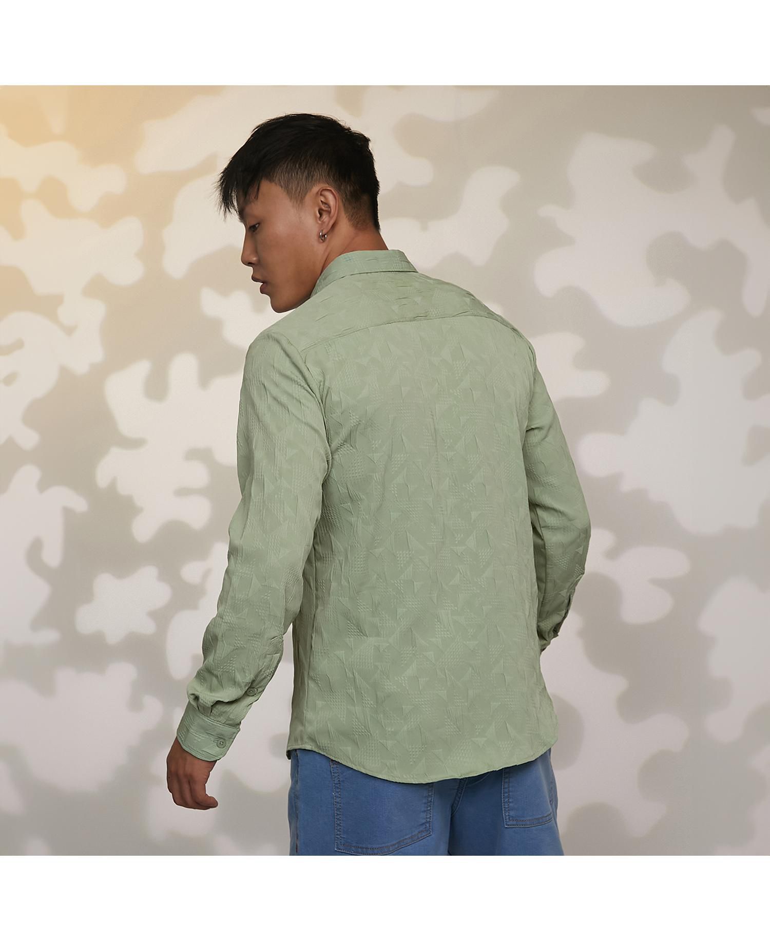 Men's Sage Green Geometric-Texture Shirt