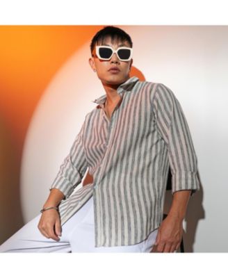 Men's Charcoal Grey Heathered-Stripe Shirt