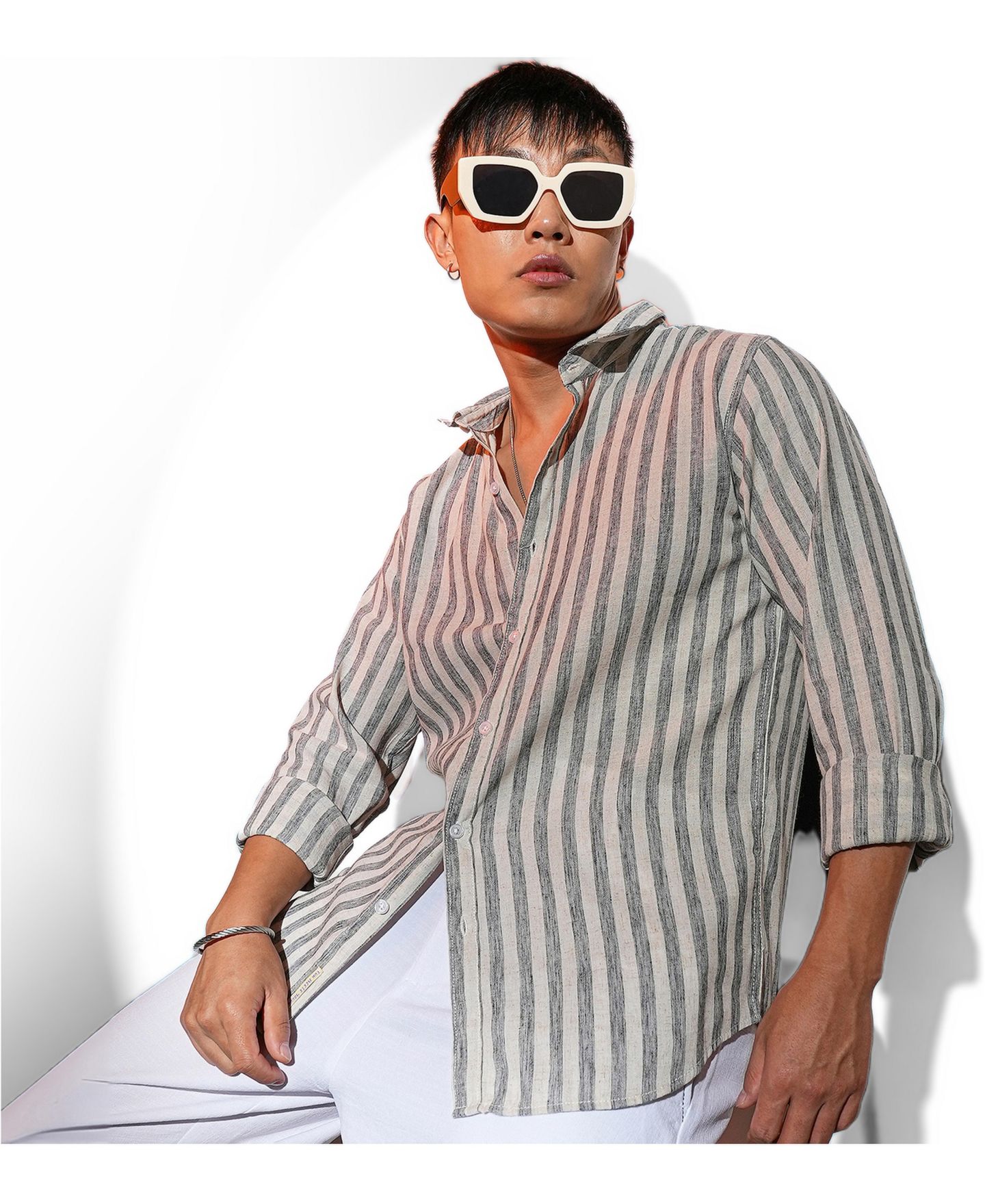 Мужская рубашка Cahoot Campus Sutra Charcoal Grey Heathered-Stripe, цвет: Серый — фото 2
