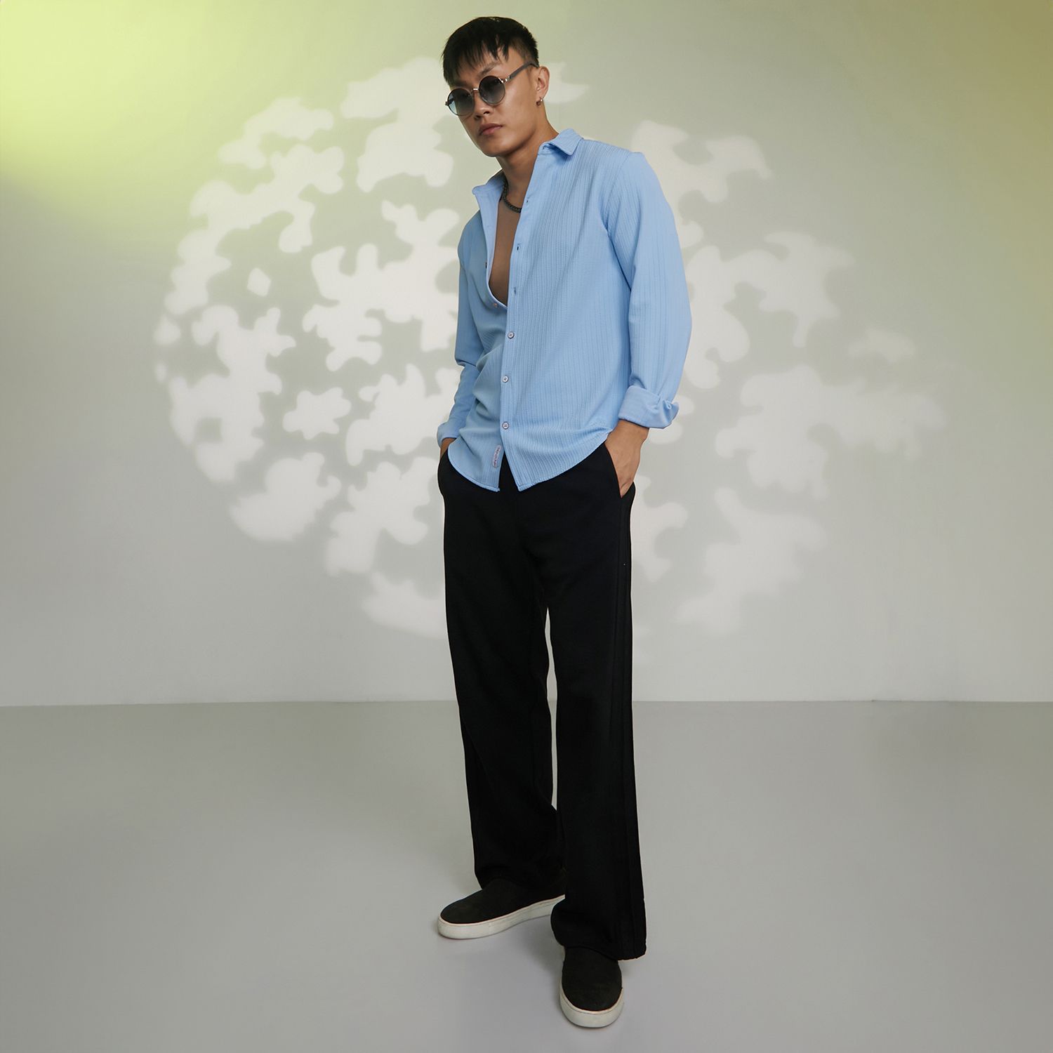 Men's Baby Blue Stripe-Creased Shirt