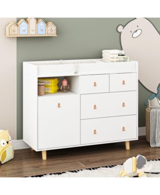 Diaper Table with 4 Drawers, Baby Changing Station with Storage Compartments