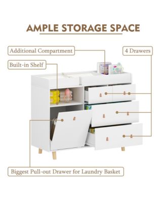 Diaper Table with 4 Drawers, Baby Changing Station with Storage Compartments