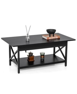Coffee Table Industrial 2-Tier w/ Storage Shelf andStorage Shelf for Living Room Black