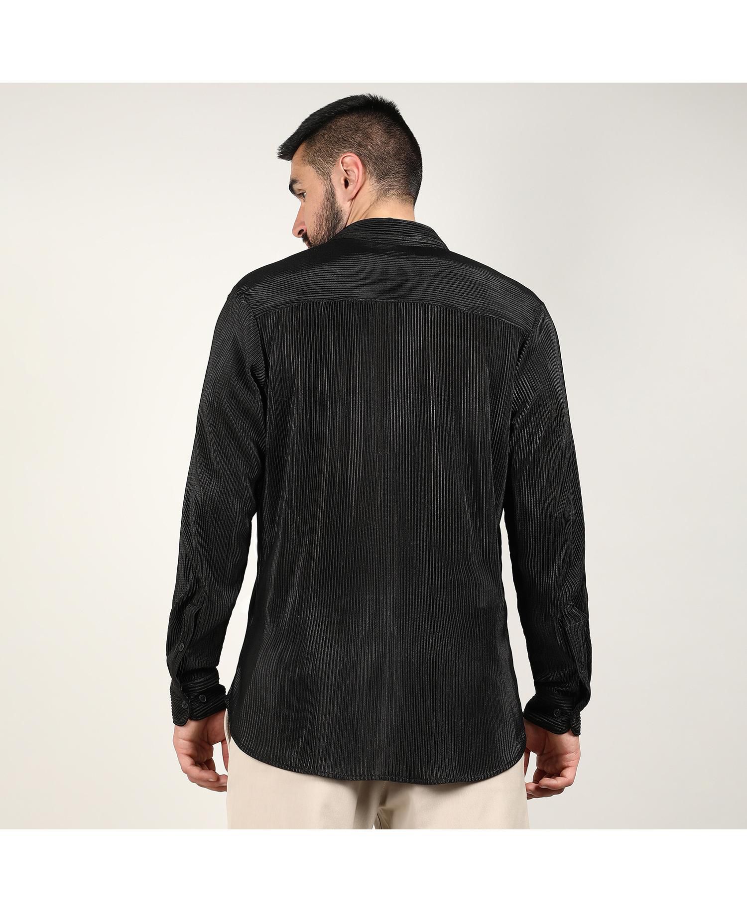 Men's Midnight Black Pleat-Creased Shirt