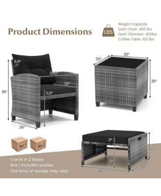 5 Piece Patio Rattan Furniture with 2 Ottomans & Coffee Table