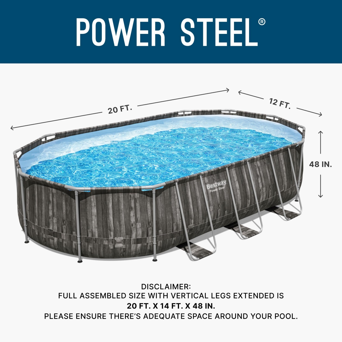 Bestway Power Steel 20' x 12' x 48" Oval Above Ground Outdoor Swimming Pool Set