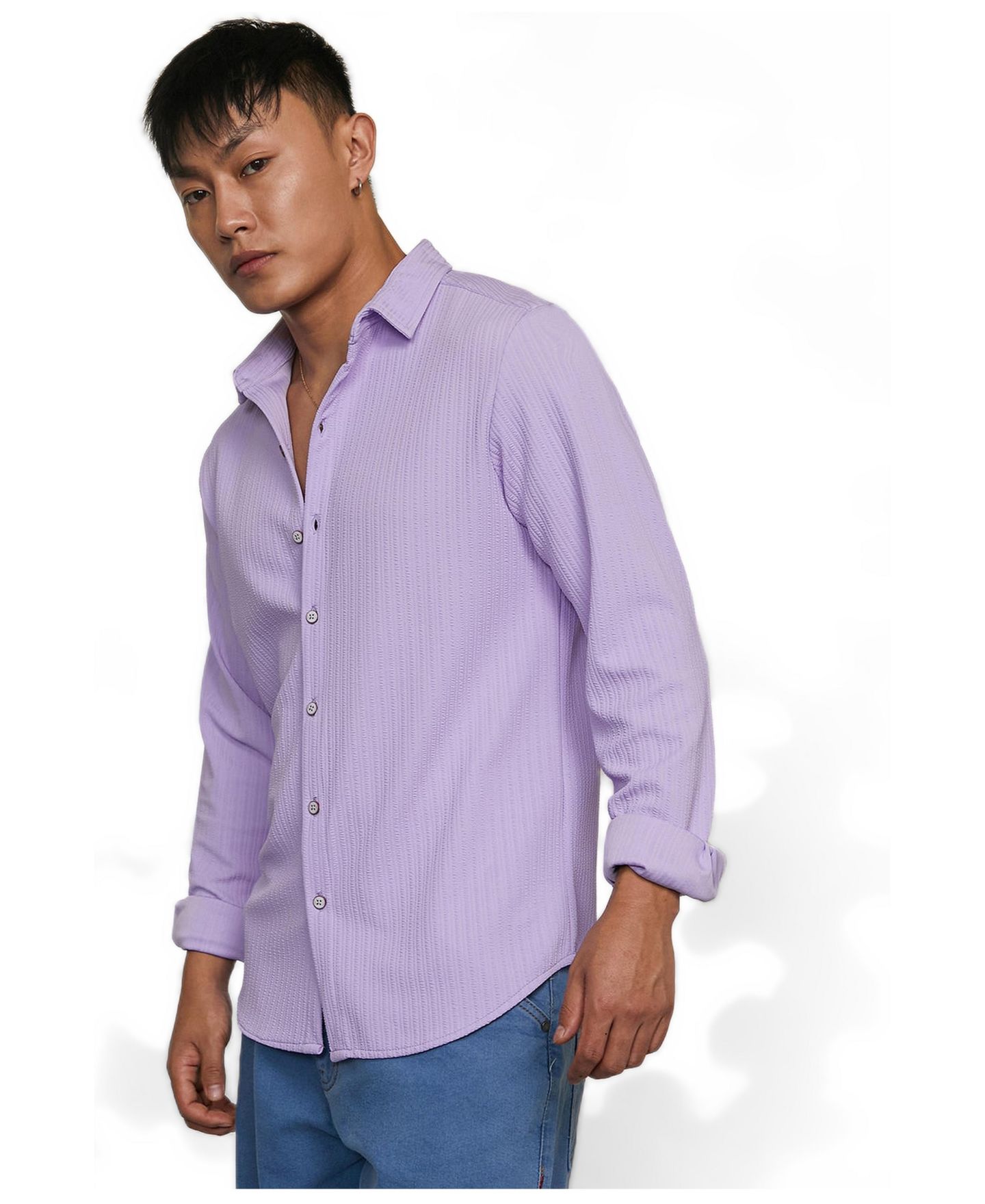 Мужская рубашка Cahoot Campus Sutra Lilac Stripe-Creased, цвет: Фиолетовый — фото 4
