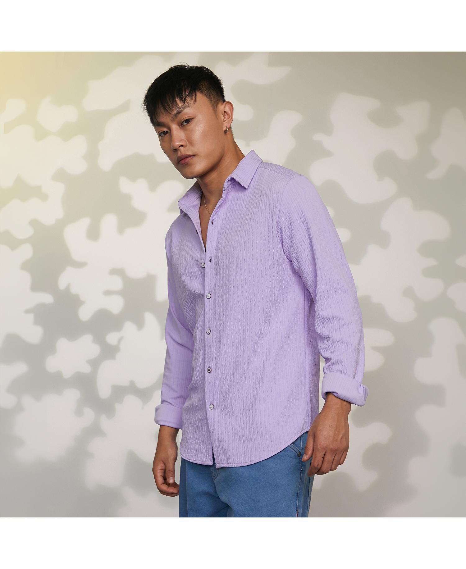 Men's Lilac Stripe-Creased Shirt