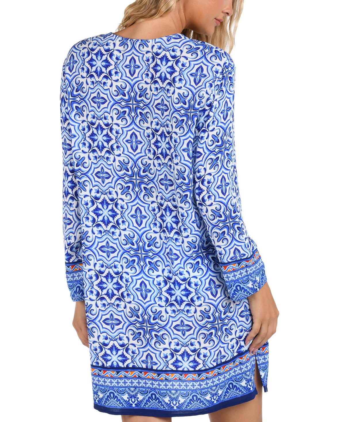 Shop La Blanca Women's Lace-neck Tunic Cover-up In Blue