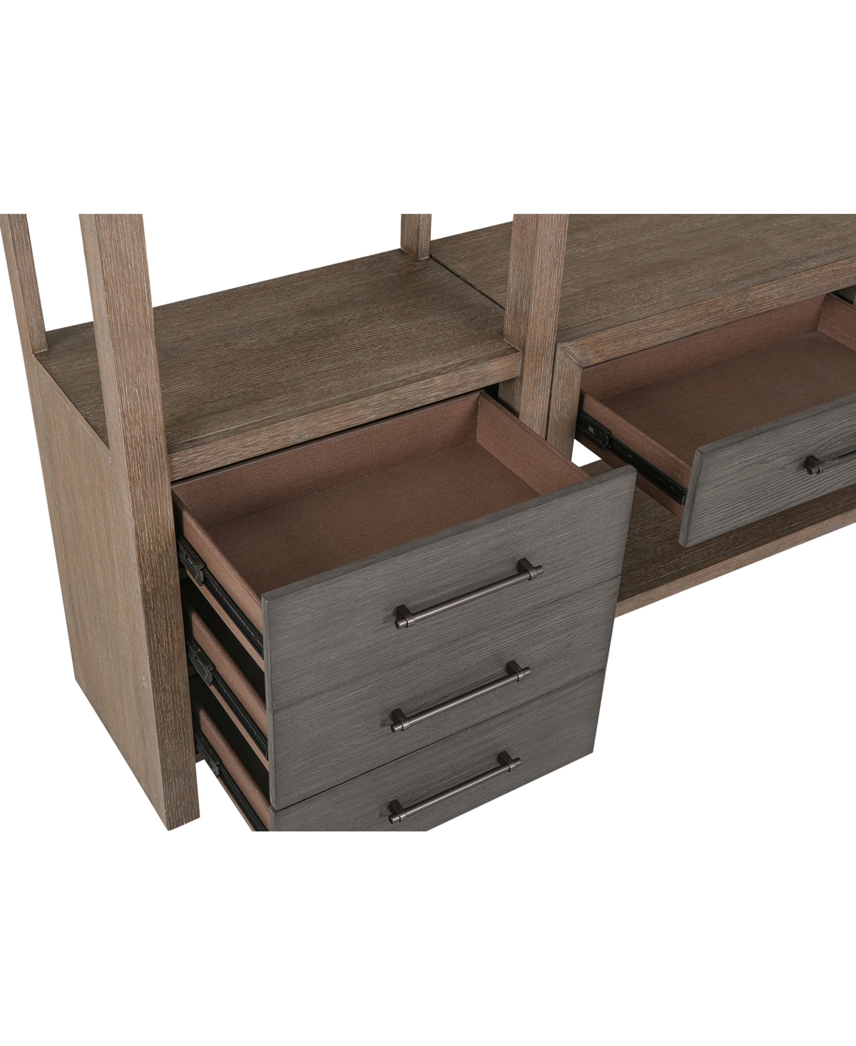 Macy's Portmore 60" Wood 3pc Tv Console Set (60" Console, 2 Piers) In Two-tone Brown Finish