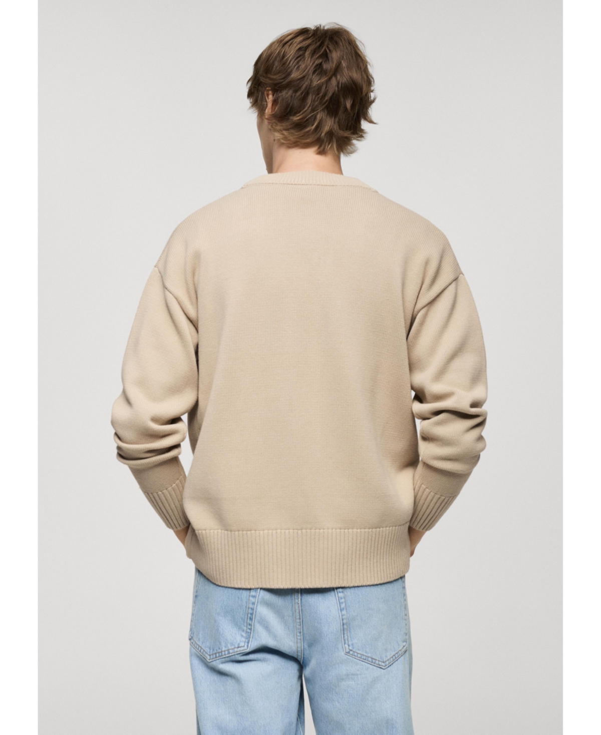Mango Men's Buttons Detail Knitted Cotton Cardigan -Pastel Gray