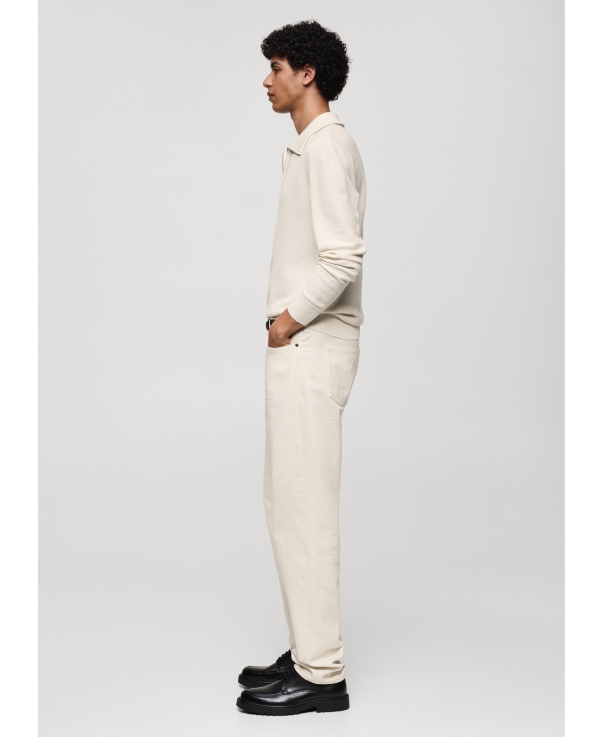Mango Men's Zipper Neck Knitted Polo Shirt In Sand