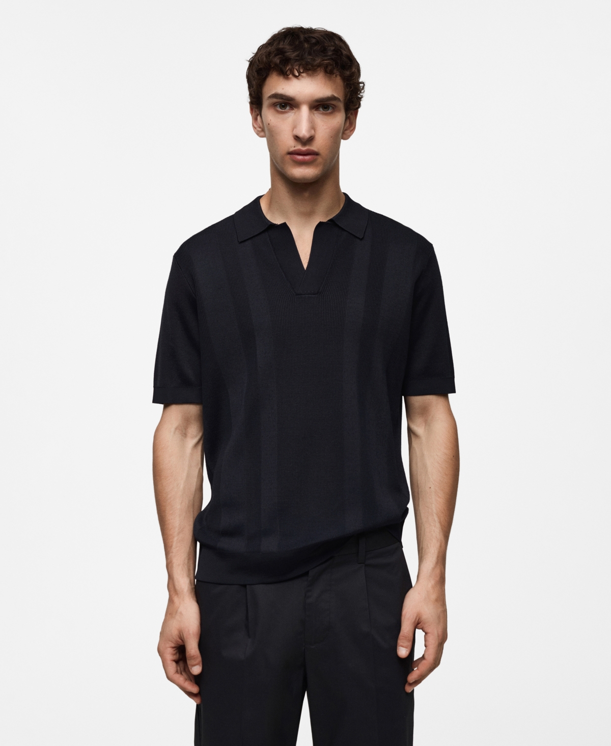 Mango Men's Ribbed Knit Polo Shirt