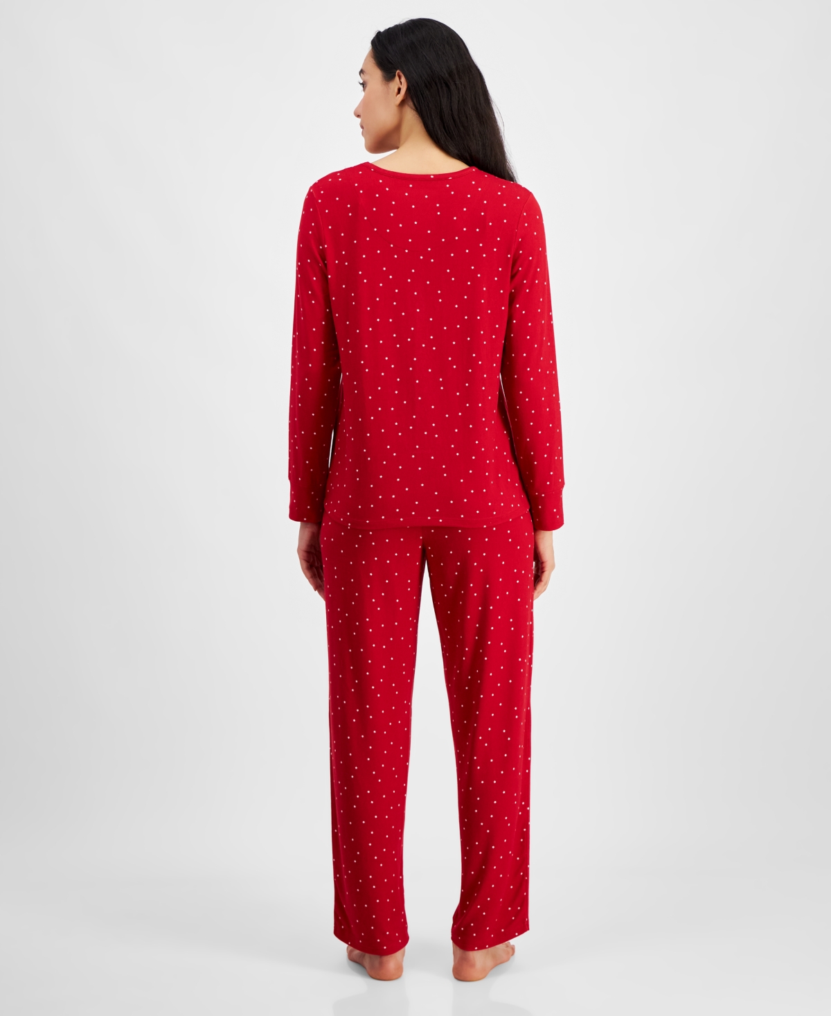 Charter Club Women's 2-pc. Printed Long-sleeve Packaged Pajamas Set, Created For Macy's In Ditsy Star Red