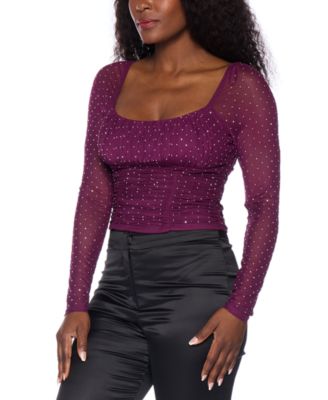 Alex & Sophia - Juniors' Studded Lace-Up Square-Neck Top