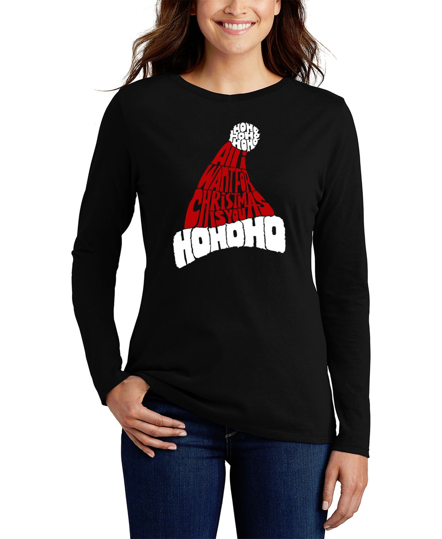 Женская футболка LA Pop Art All I Want for Christmas is You Word Art Long Sleeve, цвет: Чёрный — фото 1