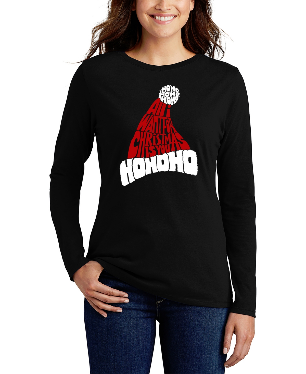 Women's All I Want for Christmas is You Word Art Long Sleeve T-Shirt - Black