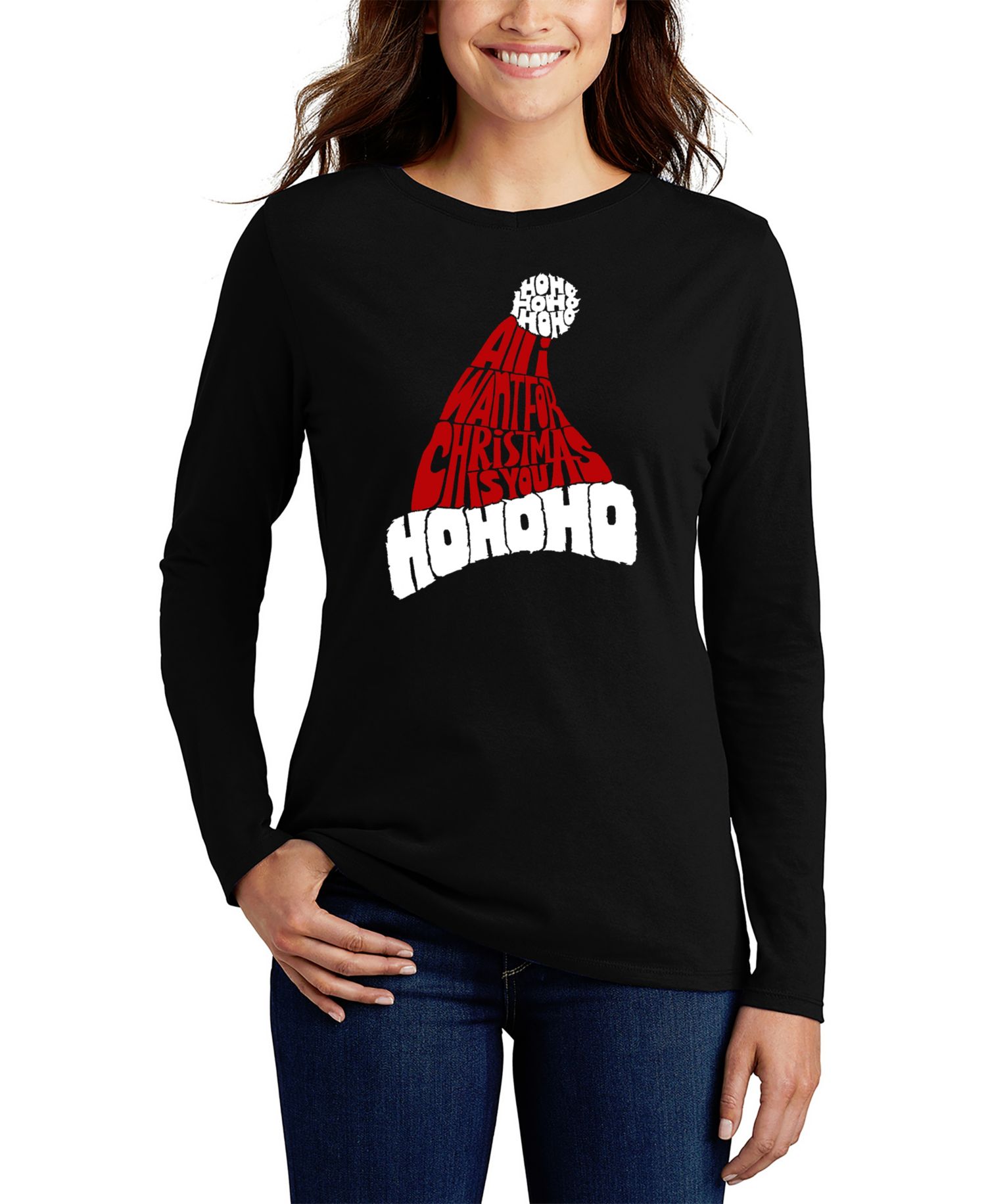 Women's All I Want for Christmas is You Word Art Long Sleeve T-Shirt