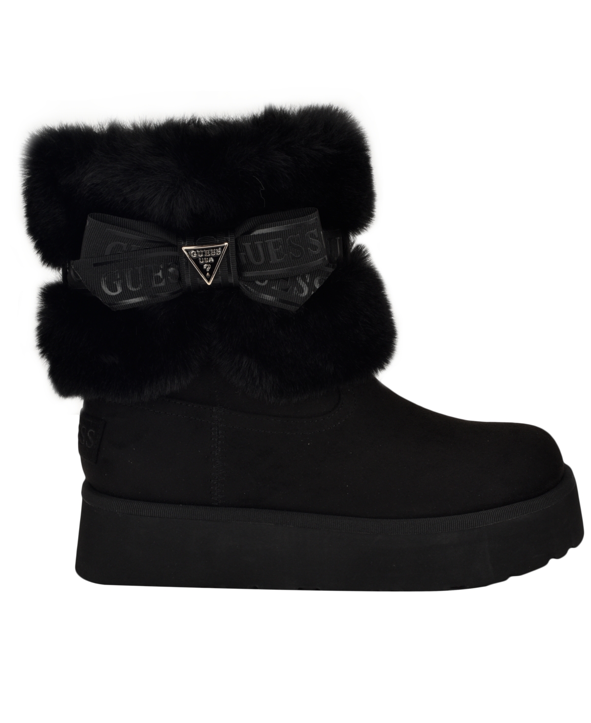 Guess Women's Denla Cold Weather Faux Fur Cozy Booties In Black