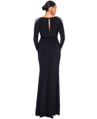 Women's Beaded-Sleeve Ruched Gown