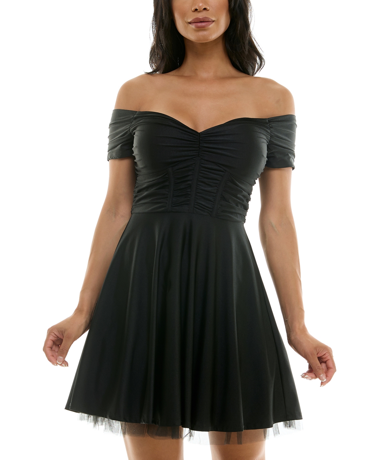 Juniors' Corset Off-The-Shoulder Dress - Black