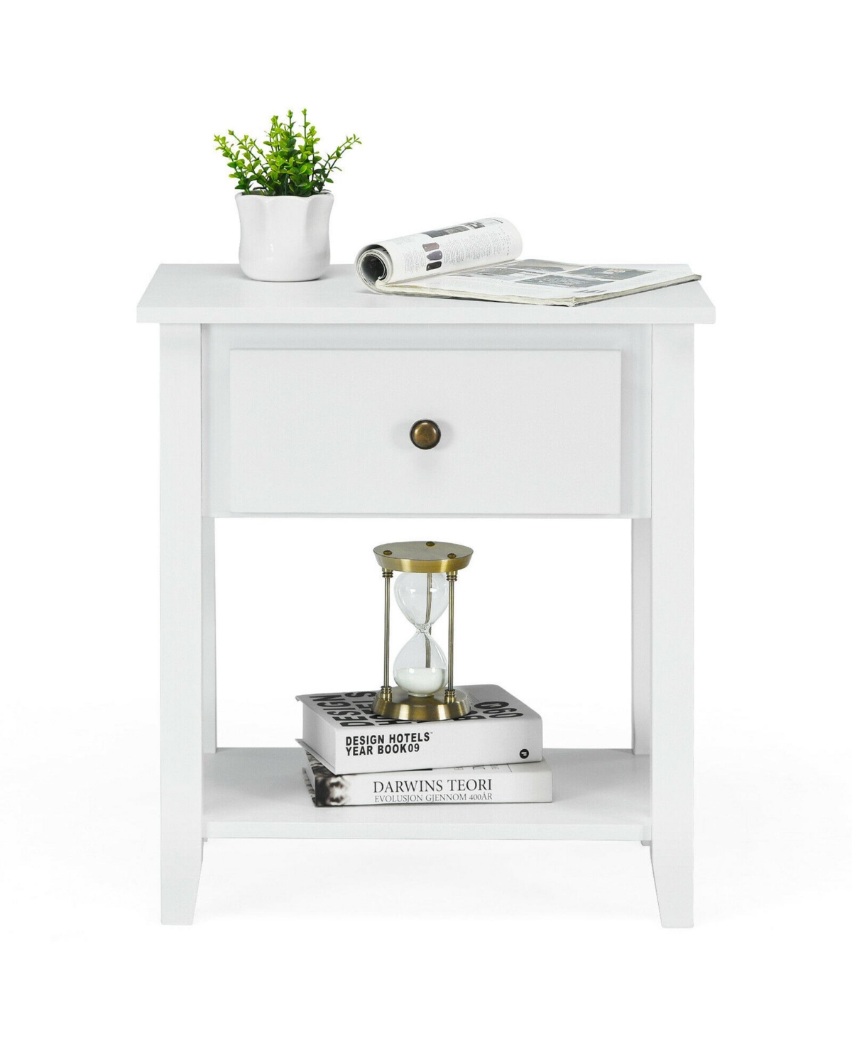 Gymax 2PCS Nightstand Sofa End Side Table W/ Storage Drawer Bottom Shelf- White