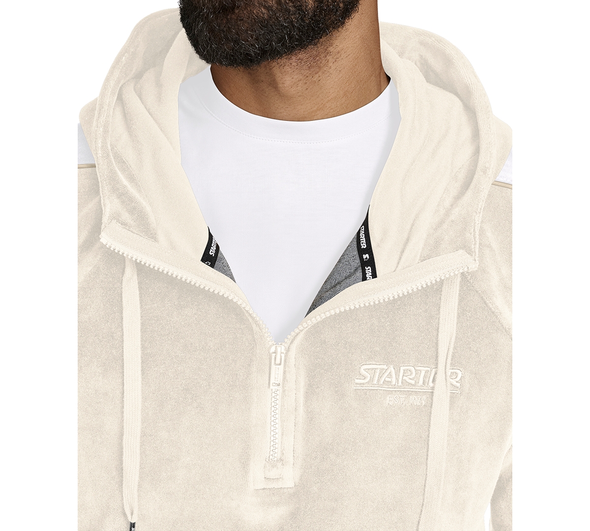Starter Men's Velour Quarter-Zip Jersey-Lined Hoodie