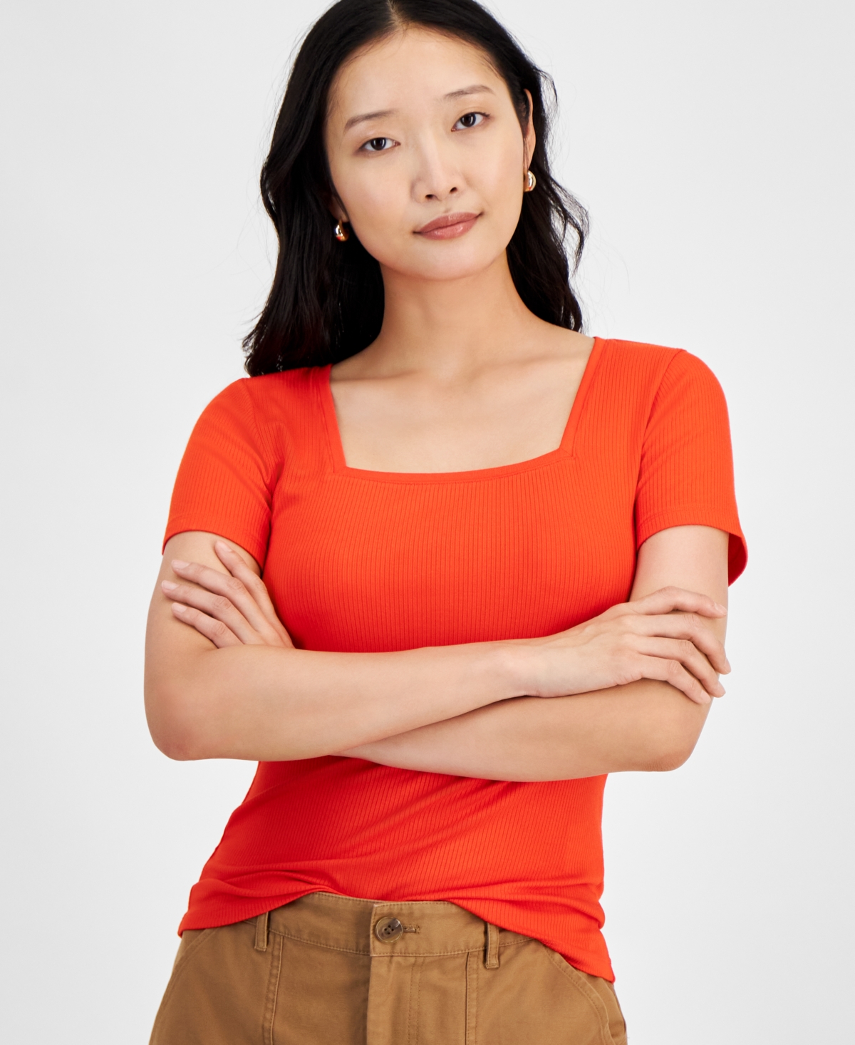 On 34th 's Women's Knit Square-neck Top, Created For Macy's In Fiery Red
