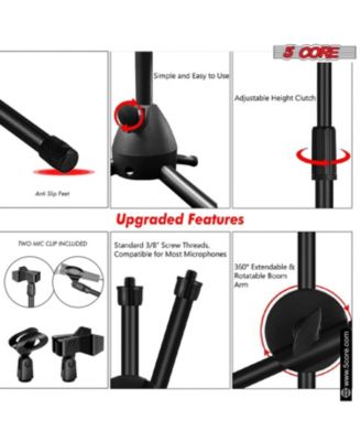 Tripod Mic Stand Pair Floor Adjustable 31 to 76 Inches Boom Arm Holder Microphone Stands 360 Degree Rotating + Dual Mic MS DBL 2PCS