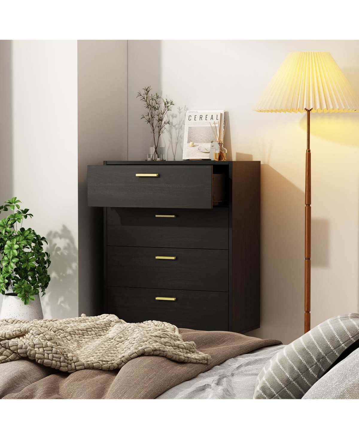 Homsee 4-Drawers Dark Brown Chest of Drawer Accent Storage Cabinet