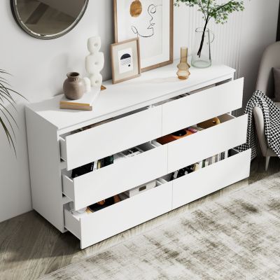 6-Drawers White Wood Chest of Drawer Cabinet Organizer