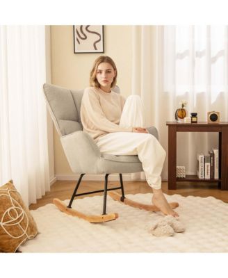 1 Count Linen Fabric Nursery Rocking Chair with High Backrest Padded Armrests & Seat for Nursery Light