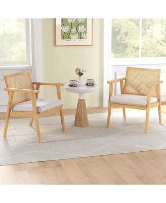 Mid Century Modern Accent Chairs Set of 2 with Breathable Rattan Back Dining Room