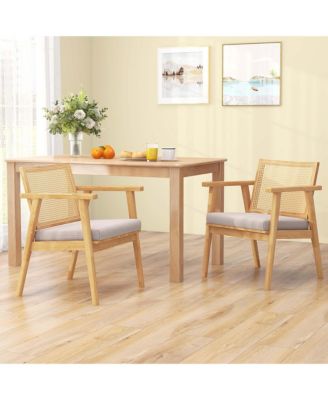 Mid Century Modern Accent Chairs Set of 2 with Breathable Rattan Back Dining Room