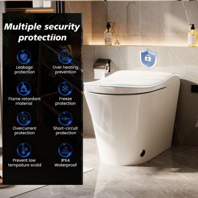 Smart Toilet Bidet with Tank Built in, Auto Open Close Lid, Foot Sensor, Heated Seat, Warm Water Sprayer & Dryer, Aromatherapy System, Modern Toilet with LED Nightlight