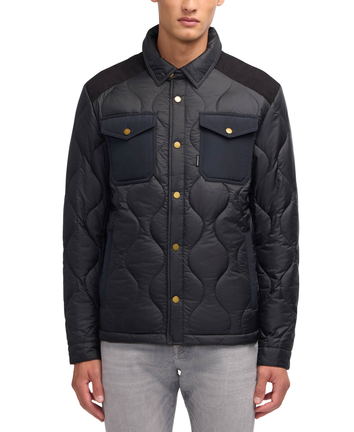 Scotch & Soda Ivik Padded Colorblocked Snap Front Shirt Jacket In Black