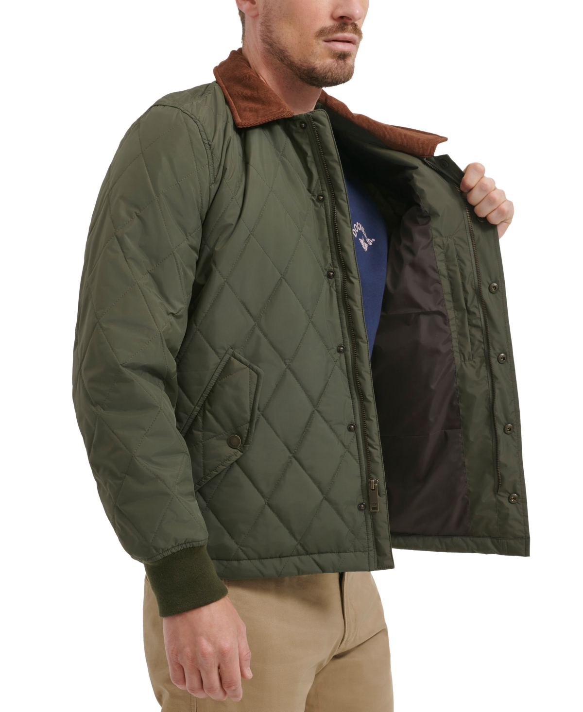 Dockers Men's Diamond-Quilted Jacket with Corduroy Collar