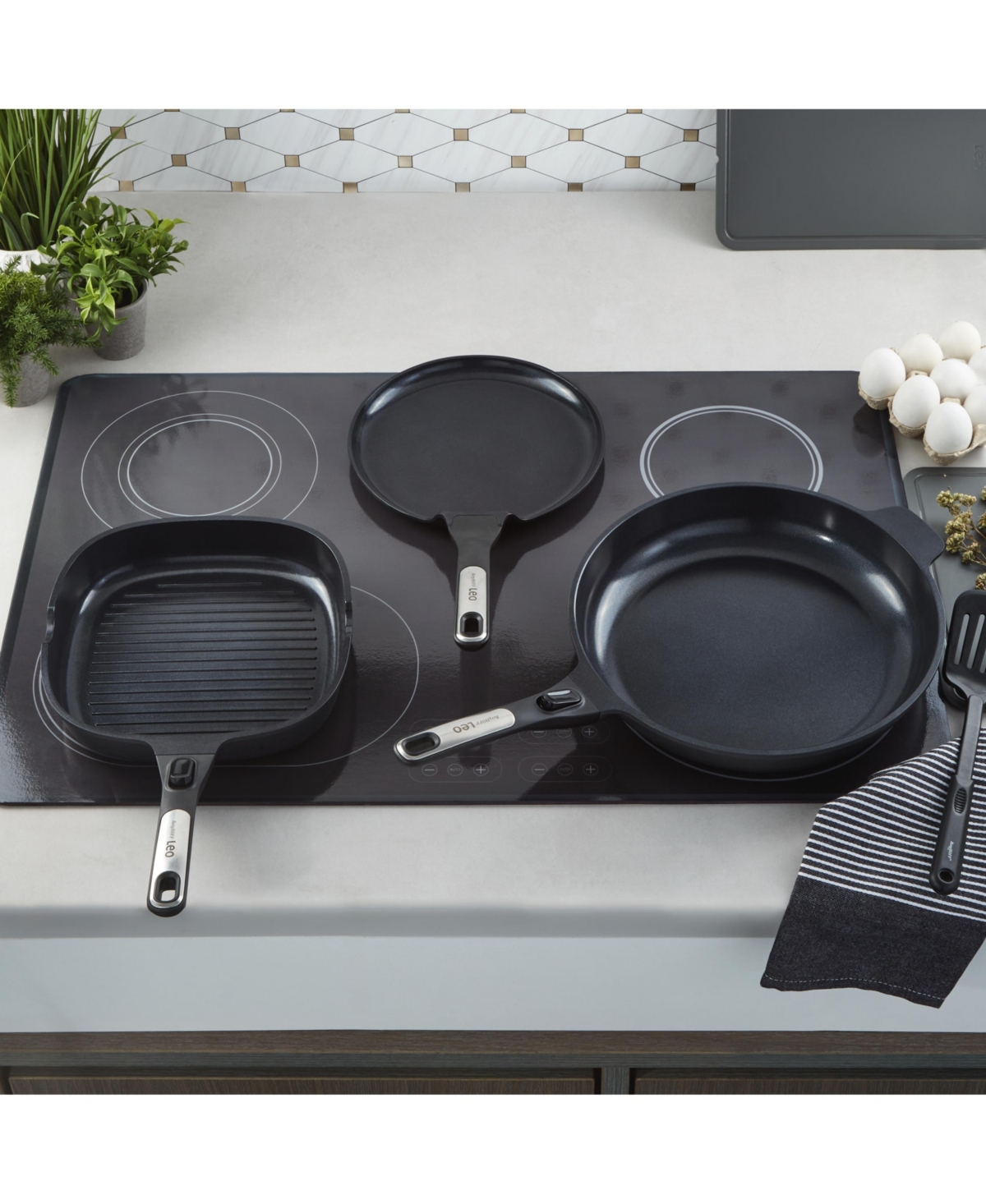 BergHOFF Leo Phantom 3pc Nonstick Ceramic Cookware Set, Recycled