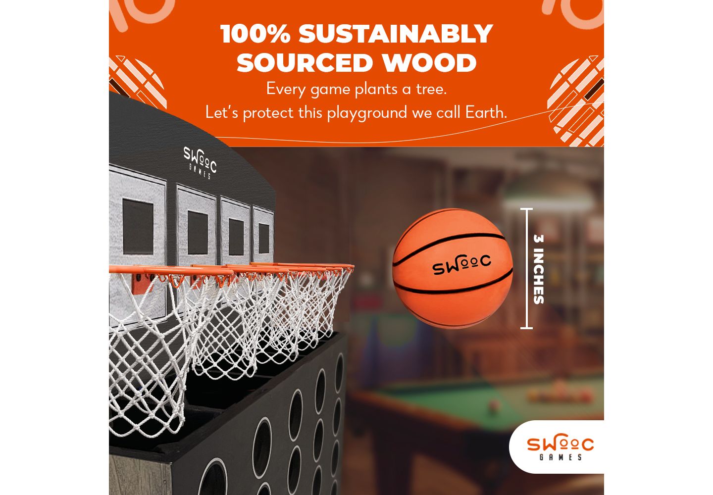Детская настольная игра SWOOC Low Post Lineup Wall-Mounted Basketball 4 In A Row Board Game, Ages 3+ — фото 4