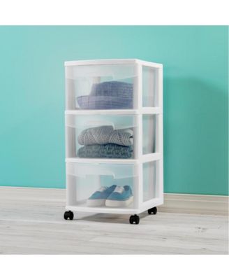 3 Drawer Storage Cart, Plastic Rolling Organizer with Wheels, 2 Pack