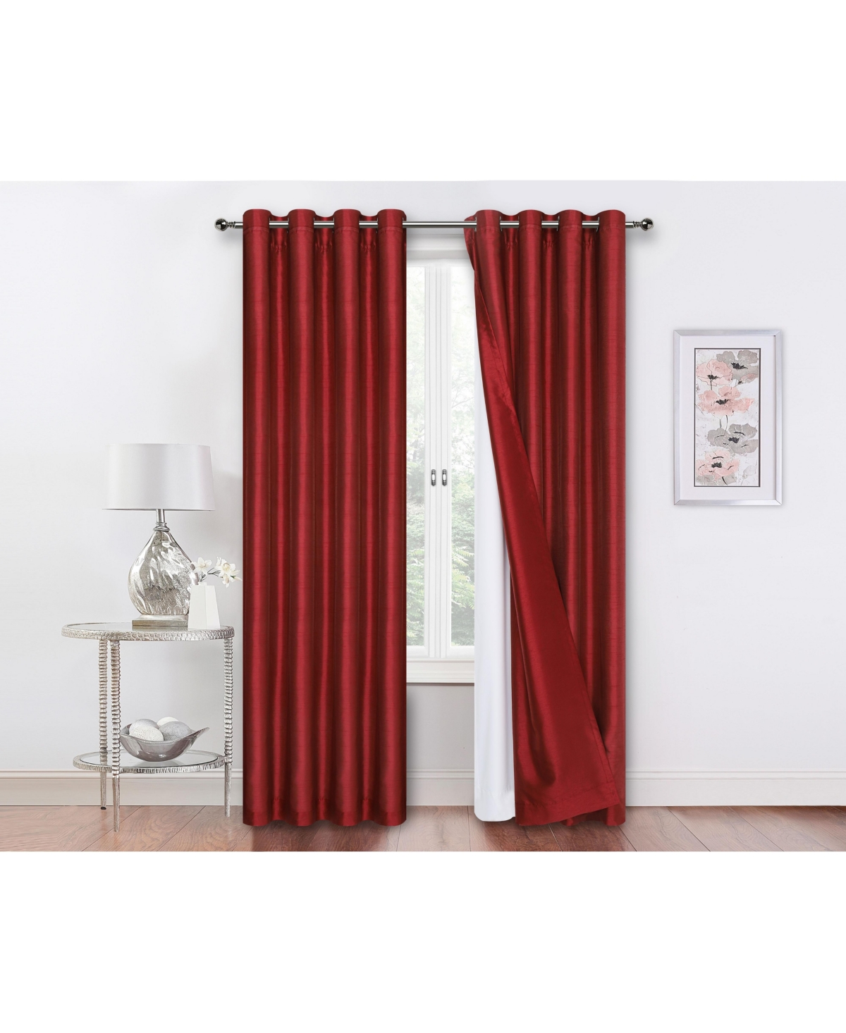 2 Pack Double Layered 100% Blackout Window Curtains - 50 in. W x 84 in. L, Red/White - Red/white