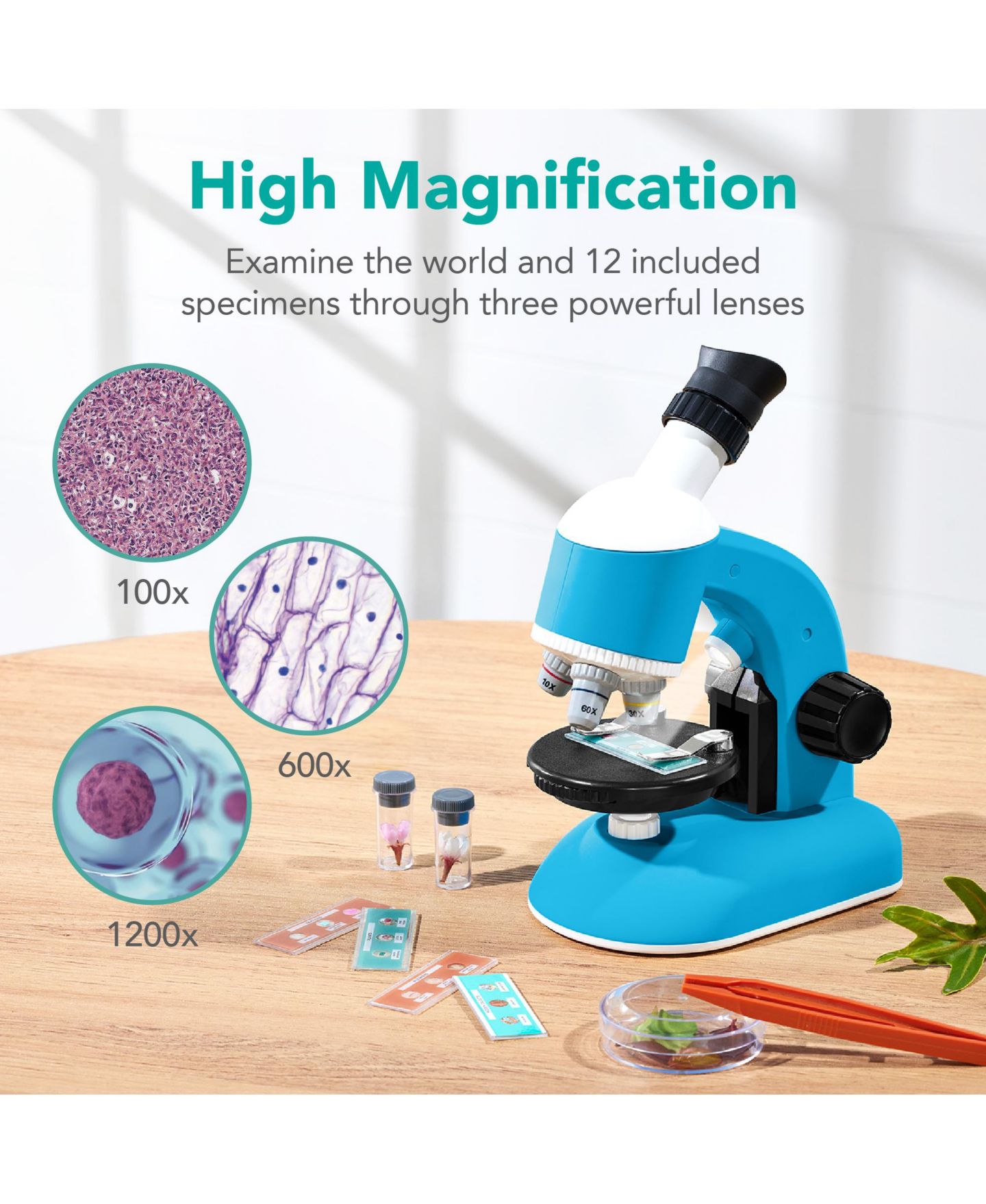 Детские игрушки Best Choice Products Kids Microscope Stem Set 1200x Zoom, 30-Piece Science Kit, Ages 6+, цвет: Синий — фото 6