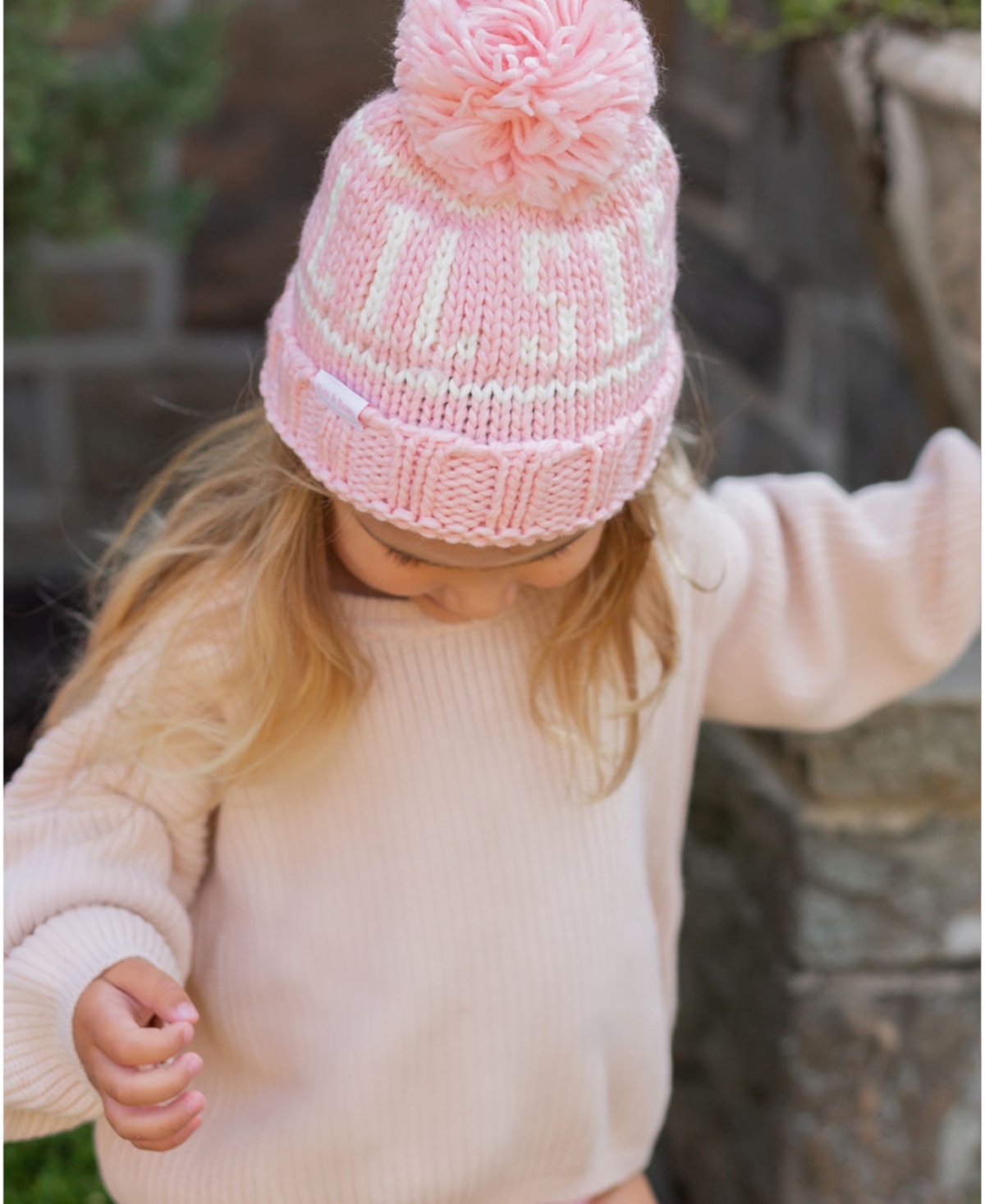 Bits & Bows Toddler Girls Lil Sis Bobble Hat -white