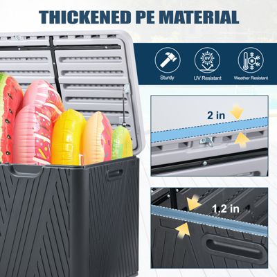 85 Gallon Deck Box, Lockable Storage UV Resistant Container with Hydraulic Rods for Patio Furniture Outdoor Cushions, Garden Tools and Sports Equipments, Brown