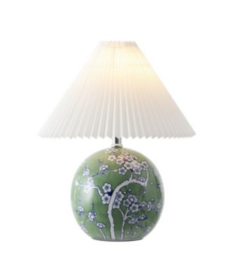 Shishen Cottage Classic Chinoiserie Ceramic Orb LED Table Lamp with Pleated Shade