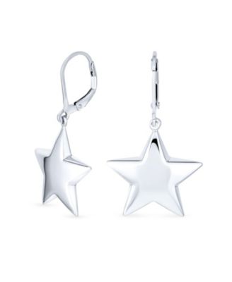 Initial American Patriotic Celestial Rock Star Jewelry Set Puff Star Dangle Pendant Earrings For Women Graduation .925 Sterling Silver