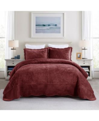 3 Pc Luxury Velvet Oversized Embroidery Soft and Plush Quilt Set Queen
