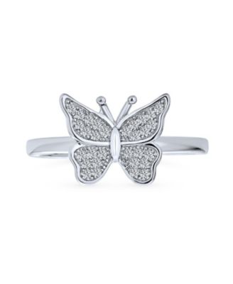 Garden Insect .925 Sterling Silver Micro Cubic Zirconia Nature Butterfly Ring Band