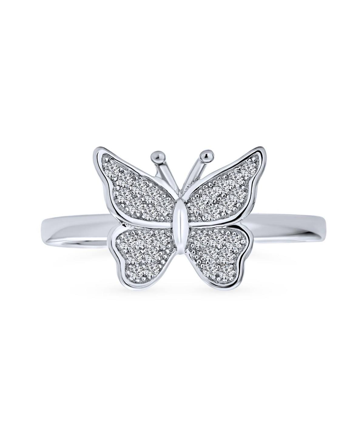 Bling Jewelry Garden Insect .925 SterlingMicro Cubic Zirconia Nature Butterfly Ring Band - Silver