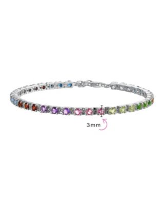 Natural Multicolor Citrine, Peridot, Garnet, Aquamarine, & Amethyst Heart Shape Tennis Bracelet .925 Sterling Silver 7 Inch